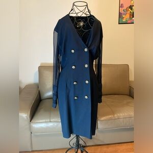 Vintage union tag Joseph Ribkoff navy dress gold buttons